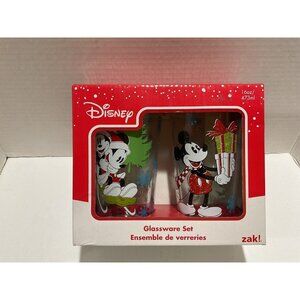 Disney Mickey Minnie Mouse Glassware Set of 2 Pint 16 ounce Christmas Cups Zak!